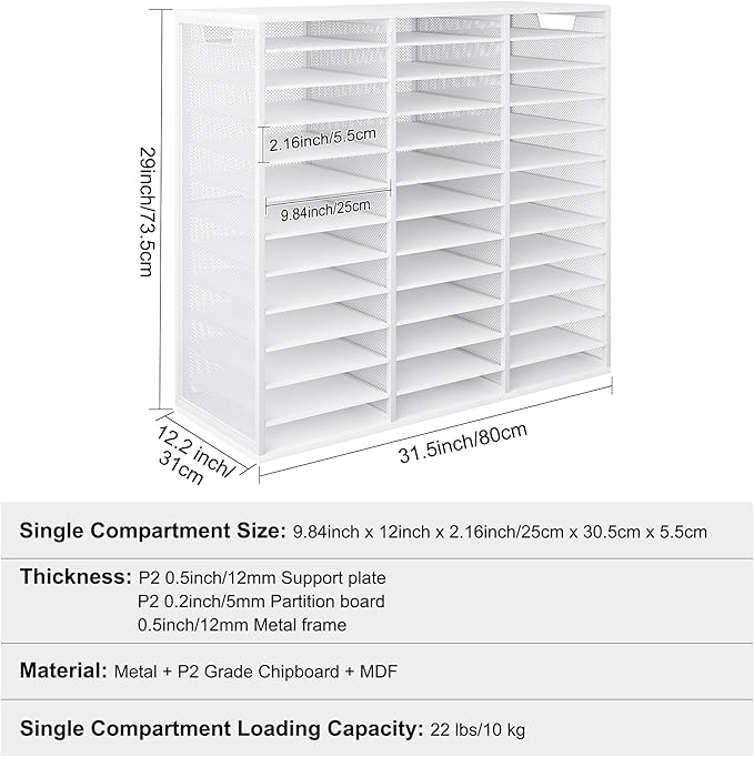 Mail Sorter Adjustable Countertop Mail Holder, Heavy Duty Literature Organizer, Student Mailbox for Classroom, Desktop Bill Paper Organizer for Office Home School, 36 Compartments, White
