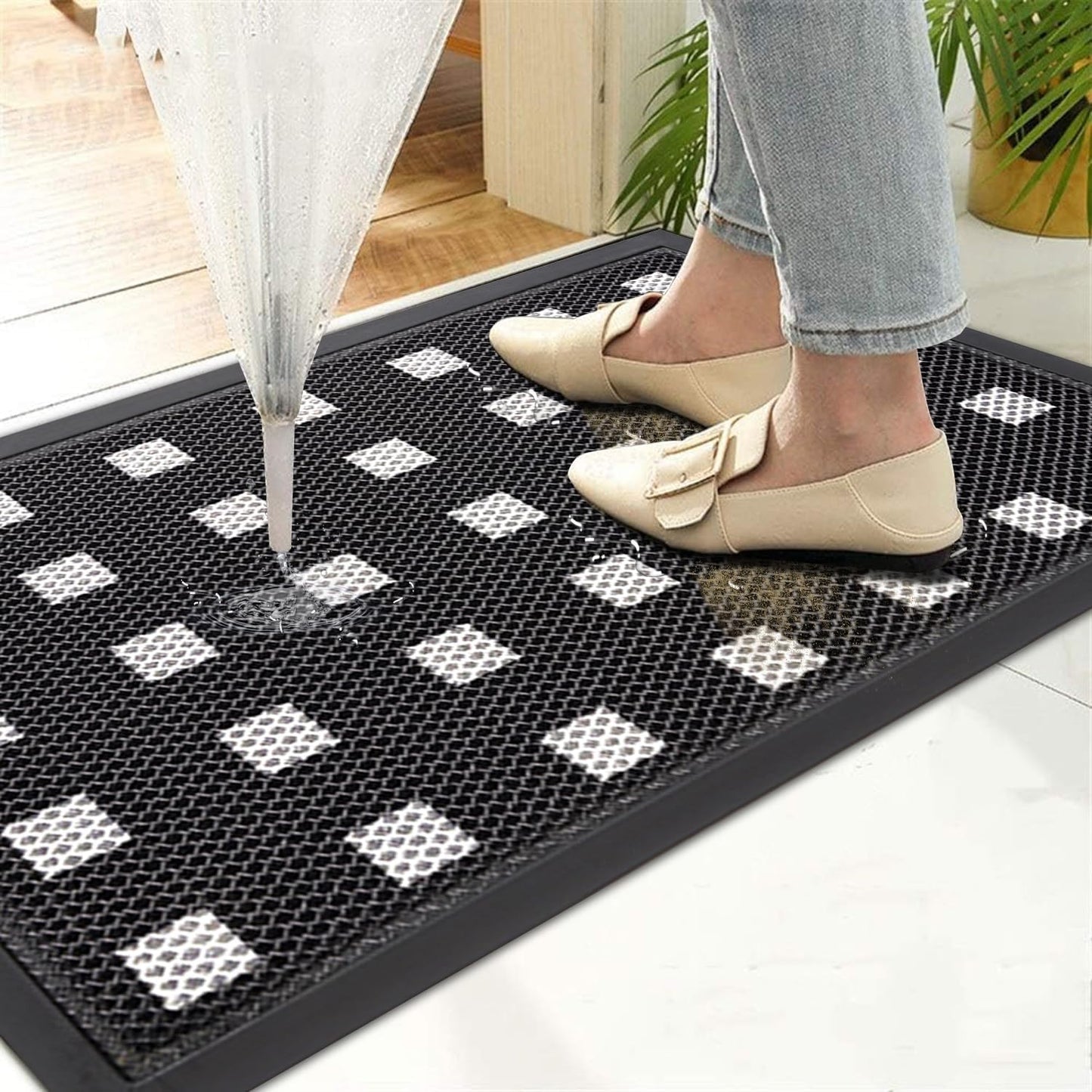 Extra Large Front Door Mat 48"x31" Heavy-Duty Waterproof Runner,Non-Slip Outdoor Rug for Entrance,Rubber Double Doormat Outside for All Weather,Black and White
