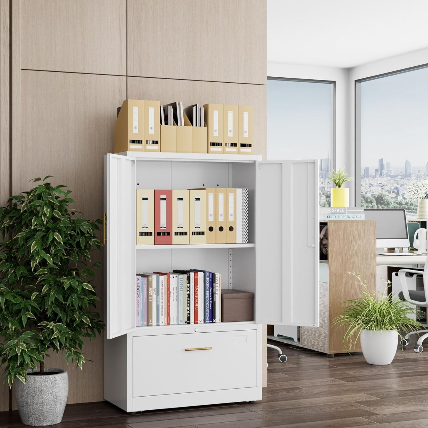 1 Drawer Lateral File Cabinet with Lock, Metal Filing Storage Cabinet with Locking Doors and Adjustable Shelf for Home, Office, School, Fits A4/Letter/Legal Size Folders, White