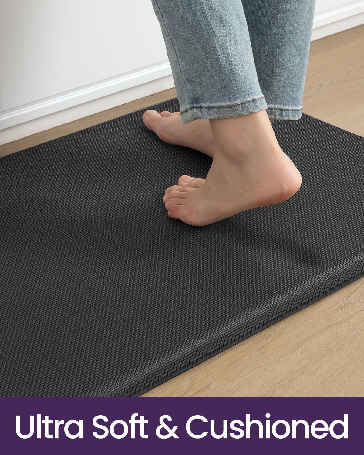 DEXI Kitchen Mat Cushioned Anti Fatigue, Non Slip Waterproof Comfort Standing Floor Rug for Kitchen, Office, Sink, Laundry, 70x20, Black