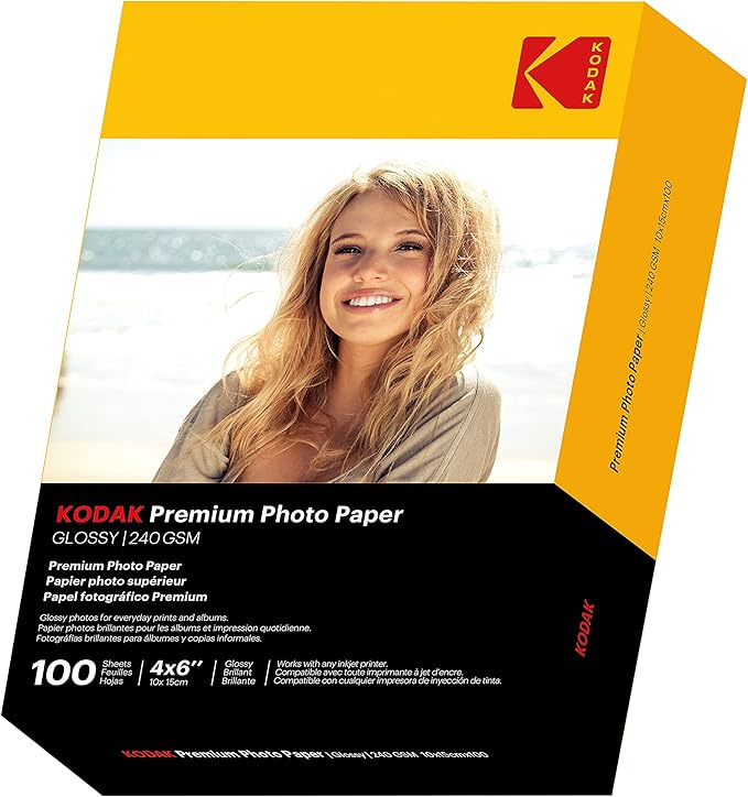 Kodak photo paper 4 x 6 glossy, 100 count 66 lb - 240 g/m (41175-9891181)**THIS PRODUCT IS NOT COMPATIBLE WITH THE KODAK DOCK PRINTER**"