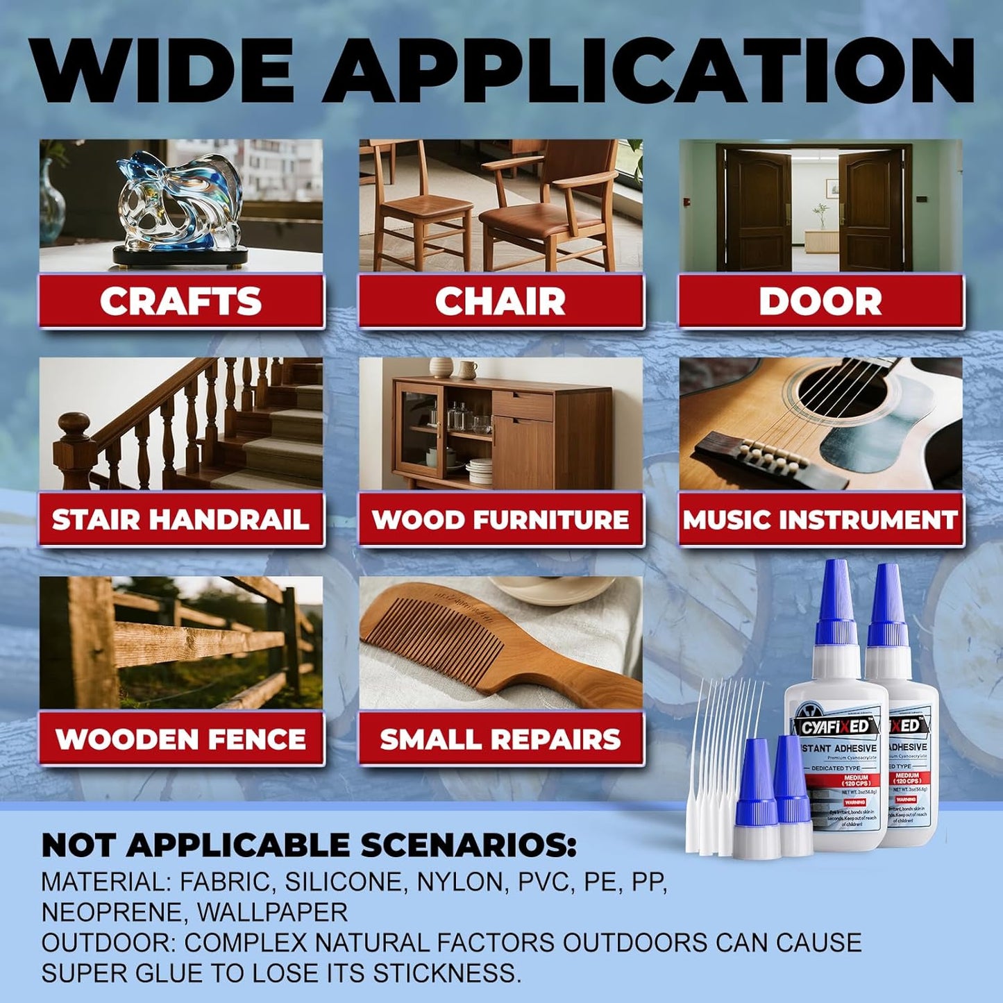 Wood Super Glue 113.6g 4oz, Clear Instant Medium Cyanoacrylate Adhesive Liquid for Woodworking Wooden Crafts Furniture Repairs, All Purpose Strong CA Glue for Metal Glass Plastic Ceramic Leather