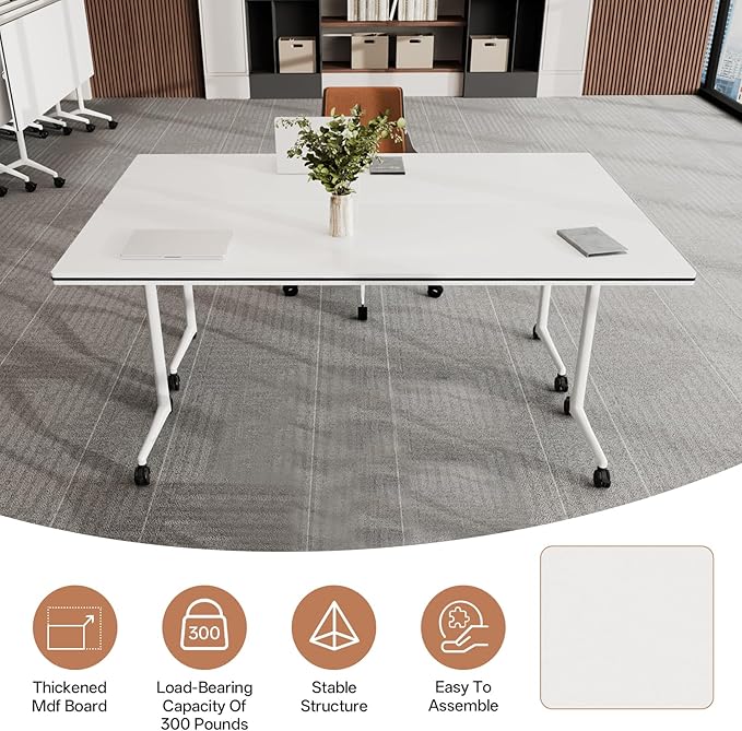Conference Table, Folding Conference Tables for 2-20 People, Modern Conference Room Table with Wheels, Super Sturdy Large Rectangle Mobile Meeting Seminar Tables for Office (4PCS 70.8in)