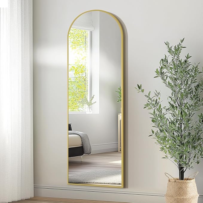 MELOMOIR Gold Mirror Full Length, 56"x18" Arched Floor Mirror Freestanding Leaning Hanging, Thin Aluminum Frame, for Living Room Bedroom Cloakroom Hallway, Gold