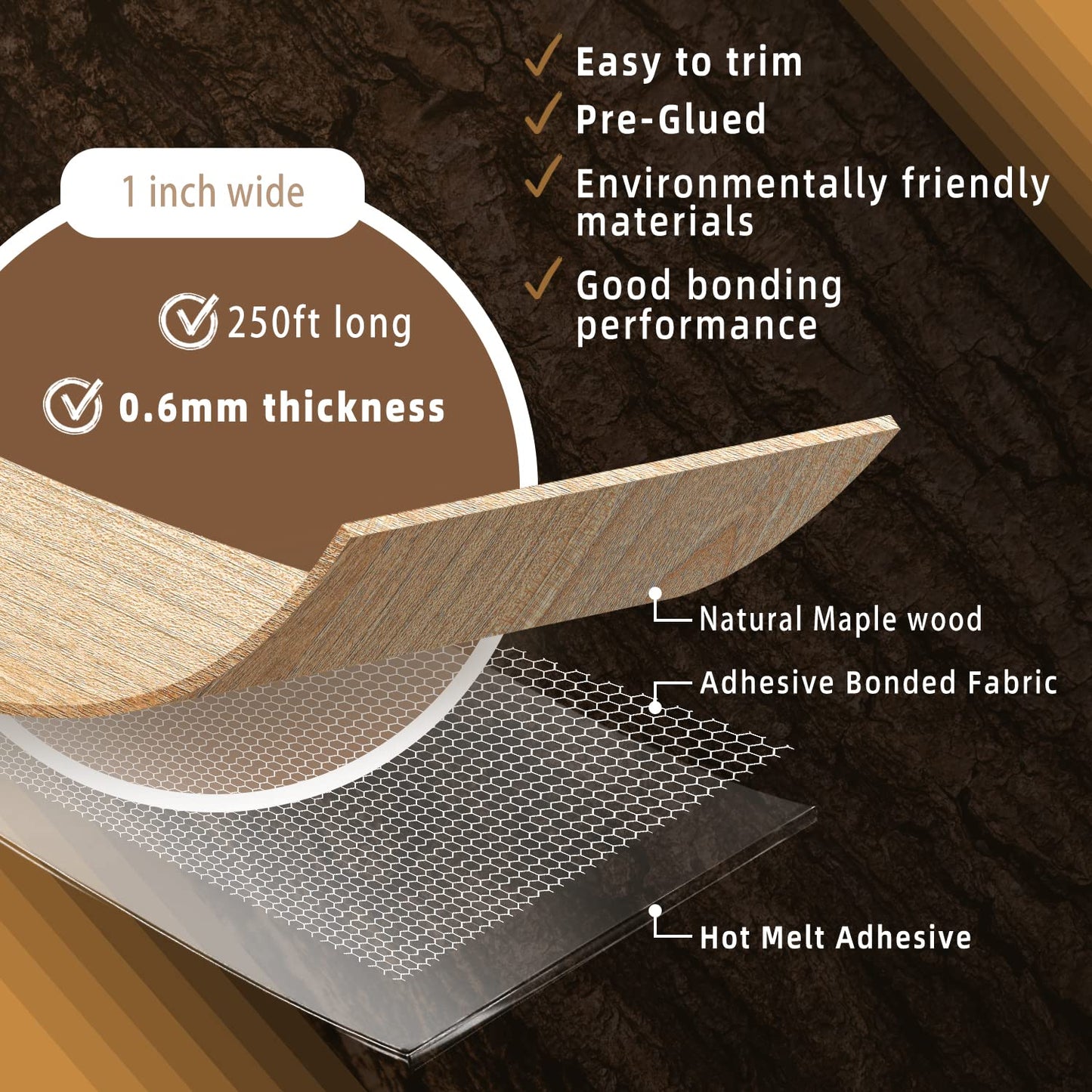 GSCIT Club Maple Edge Banding, 1 inch x 250ft roll of Veneer Plywood Edge Banding Preglued Flexible, Wood Tape Banding for Cabinet Repair