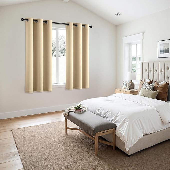 MIULEE Cream Beige Blackout Curtains for Bedroom Living Room 63 Inches Long 2 panels, Thermal Insulated Room Darkening Drapes Solid Grommet Top Noise Reducing Light Blocking Window Curtains 40x63 Inch