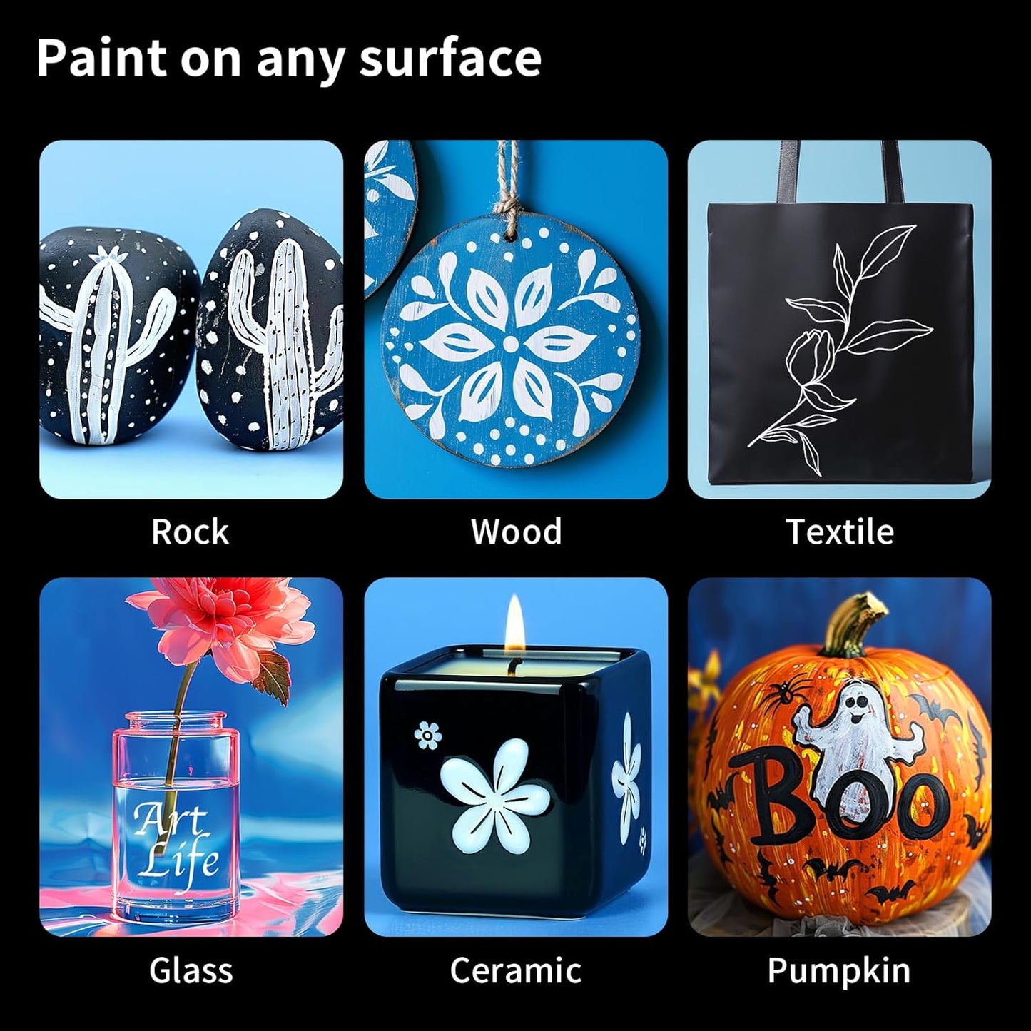 NAWOD 3 White Acrylic Paint Pens, Dual Tip (Fine 1mm + Dot 5mm) Permanent Markers for Rock, Fabric, Canvas, Ceramic, Glass, Wood, Paper, Labeling, Drawing, DIY Crafts