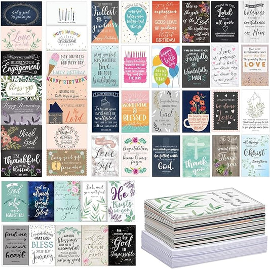 Faithful Finds 48 Pack All Occasion Cards Assortment Box with Envelopes, 4x6 Christian Greeting Cards, Blank Religious Note Card for Birthday, Thank You, Wedding