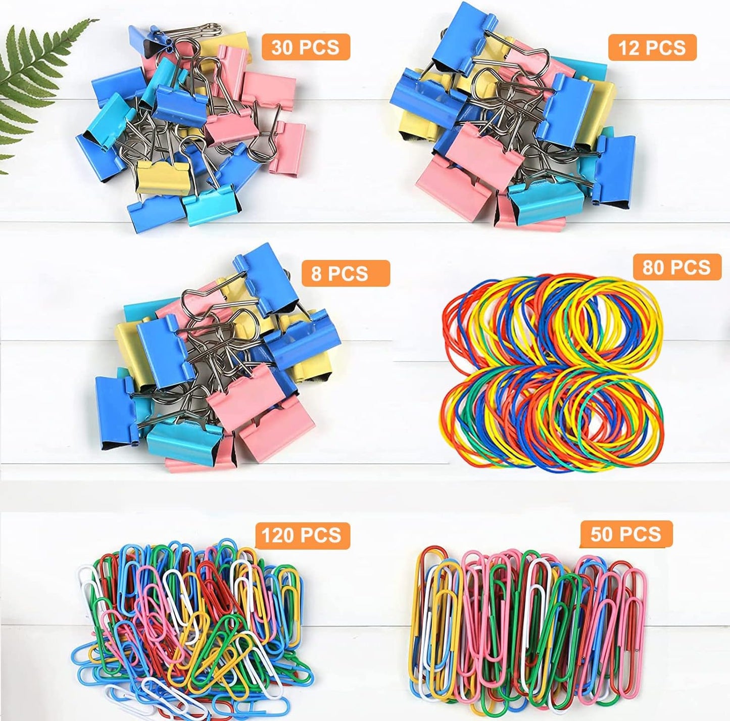 Vinaco 300PCS Paper Clips and Binder Clips Assorted Sizes, Colored Paper Clips (2" Large/1.3" Medium), Binder Clips (1" Medium /0.75" Small/0.6" Mini) and Rubber Bands for Home Office School