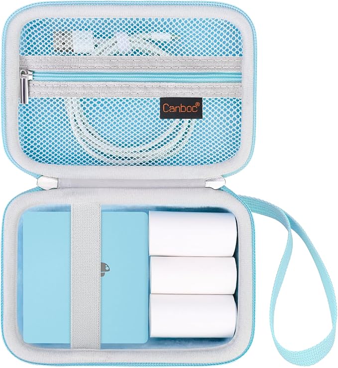 Canboc Case for Memoking/Ponek/Phomemo/Omezizy/Memoqueen T02 Mini Printer Sticker Printer/Phomemo M02 Printer, T02 Portable Thermal Printer Box for Thermal Paper, USB Cable, Blue (Case Only)