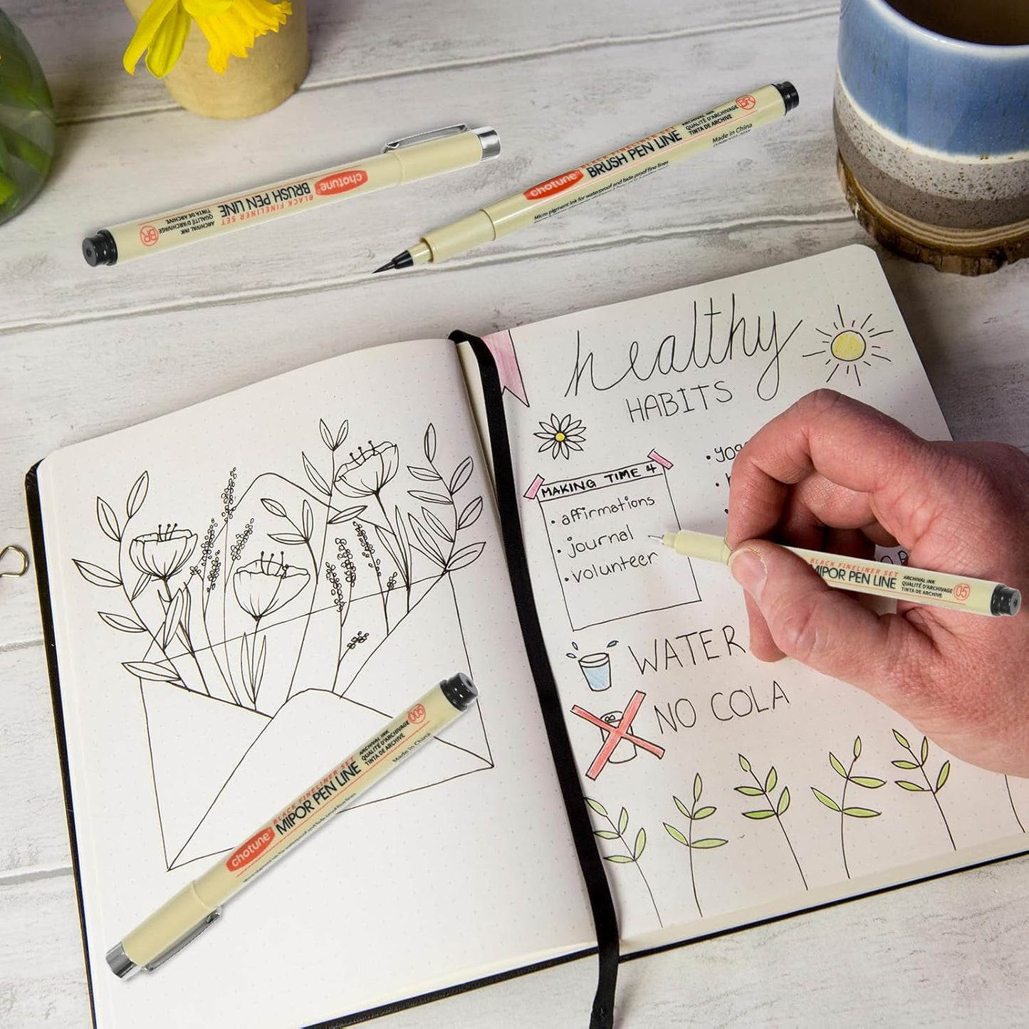 Micro Fineliner Set, 6 Pack Black Micro Fine Point Drawing Waterproof Archival Ink Multiliner Pens for Artist Illustration, Sketching, Technical Drawing, Anime, Manga