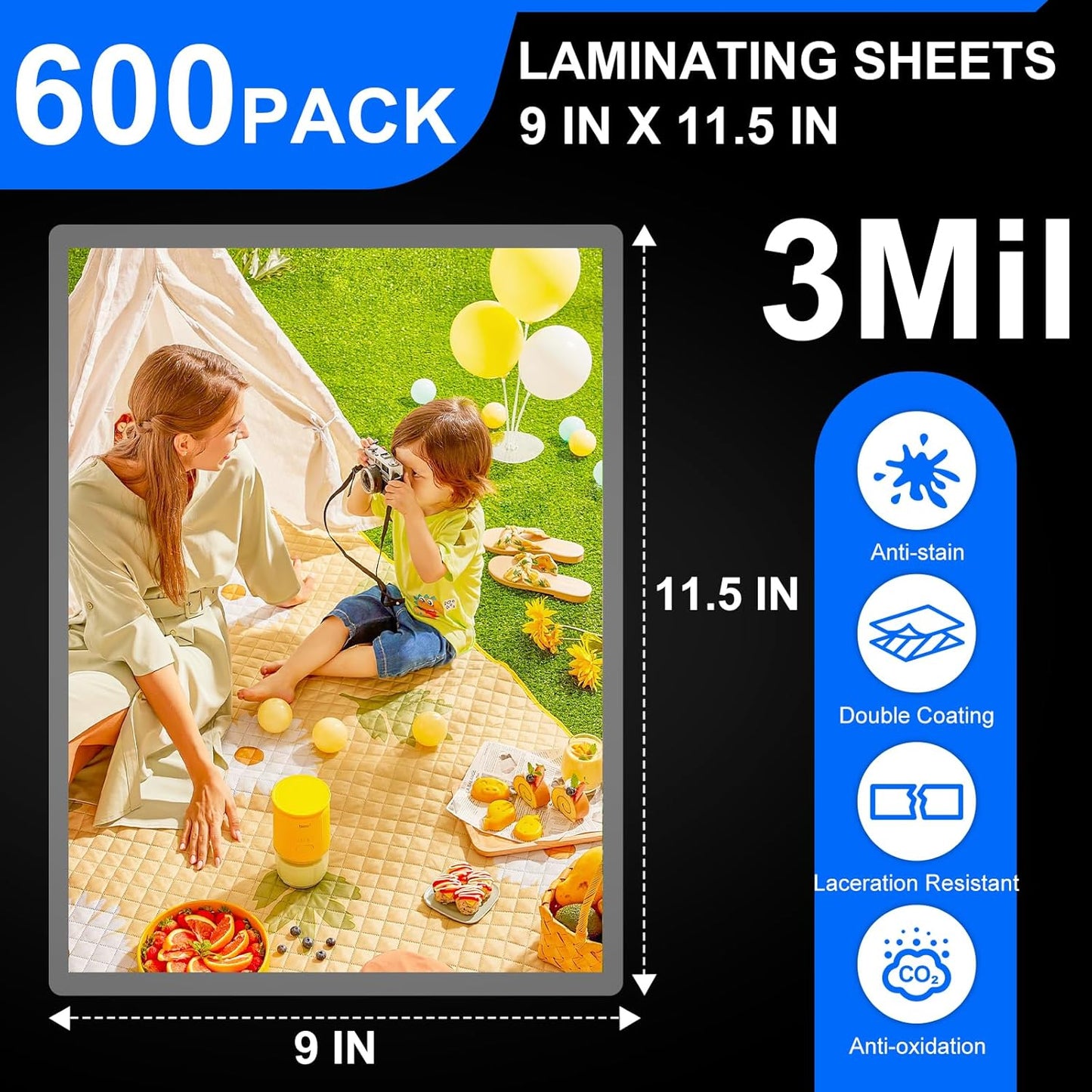 600 Pack Laminating Sheets, 3 Mil, 9 x 11.5 Inches Thermal Laminating Pouches Lamination Sheet Paper for Laminator, Clear, Letter Size, Office and School Supplies