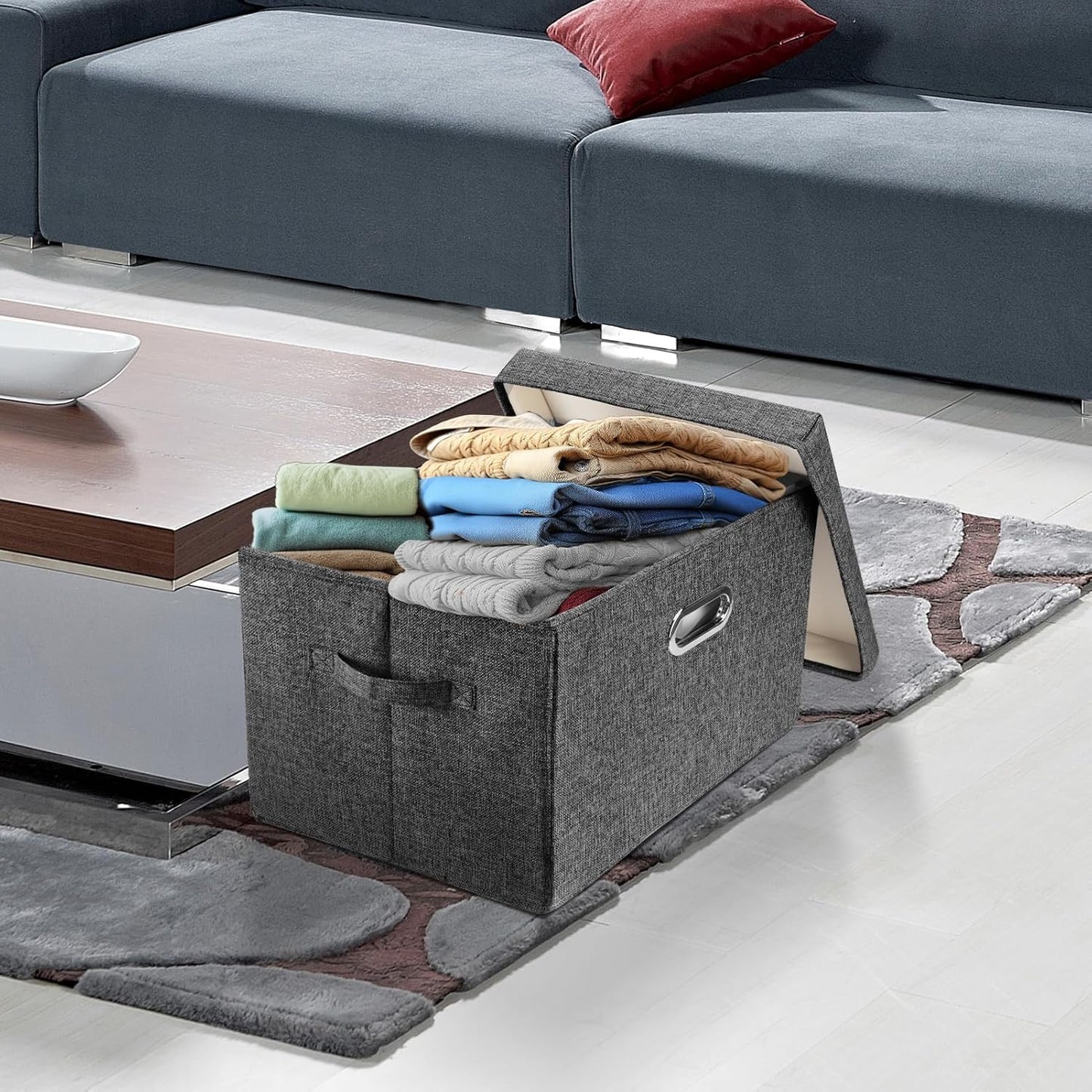 TYEERS Large Storage Bins with Lids, Collapsible, Washable, Fabric Storage Boxes for Organizing, 17.3x11.8x11.4 inches, 2 Pack, Black