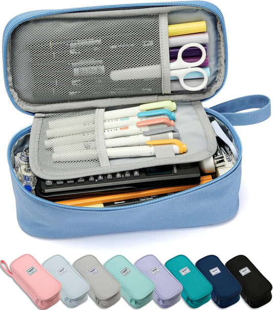 Pencil Case Pouch Box Bag School Supplies Girls Boys Kids, Cute Preppy Stuff Large Big Capacity Aesthetic Pen Organizer, Back to College Stationary, Cornflower Blue, Classic Stlye, 1800ml