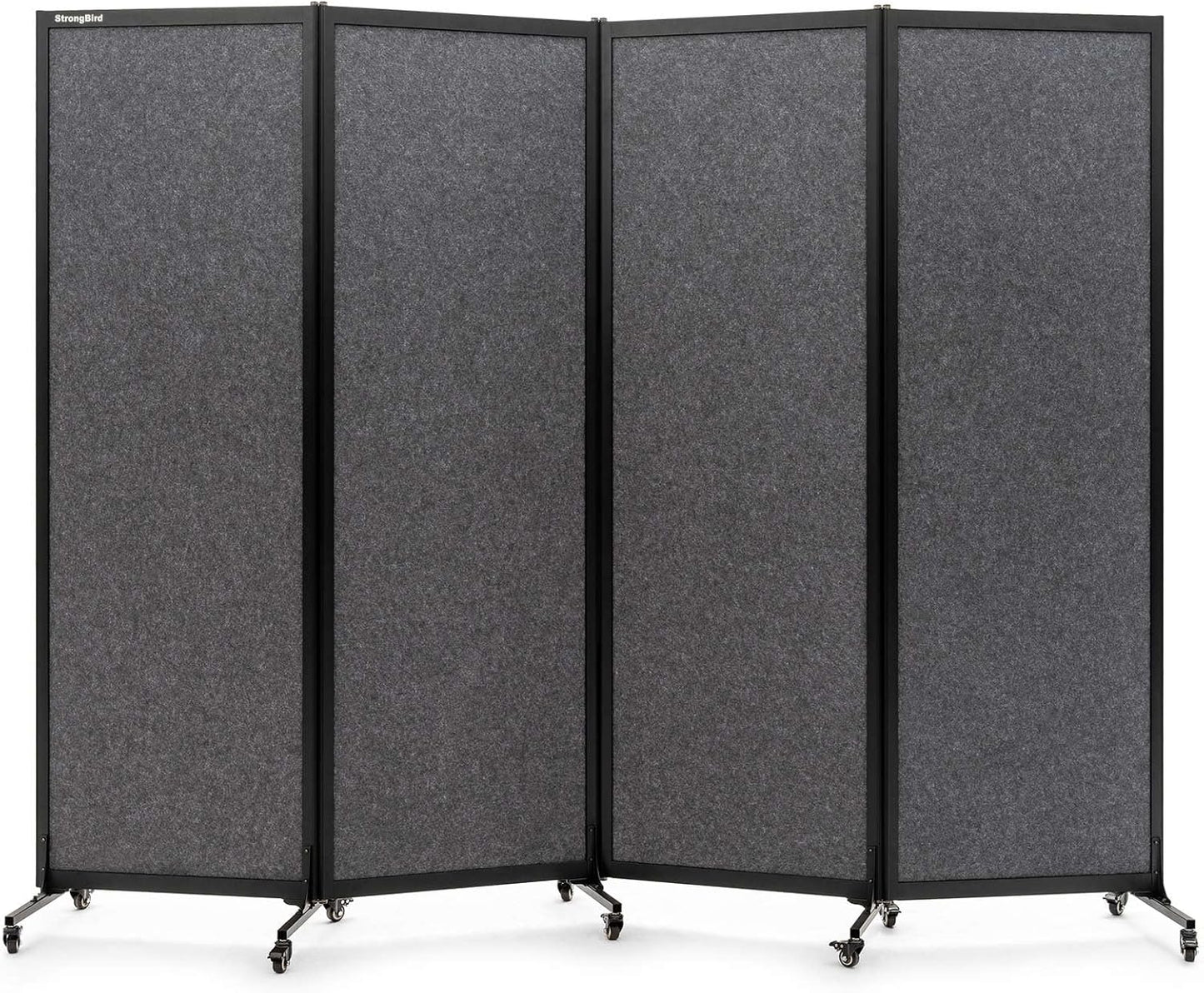 Upgrade Version Room Partition and Divider, Freestanding Rolling Dividers with Wheels,Office Privacy Screen Divider Wall,Classroom Felt Dividers,8'2"L* 6'7"H,4 Panel，Dark Grey