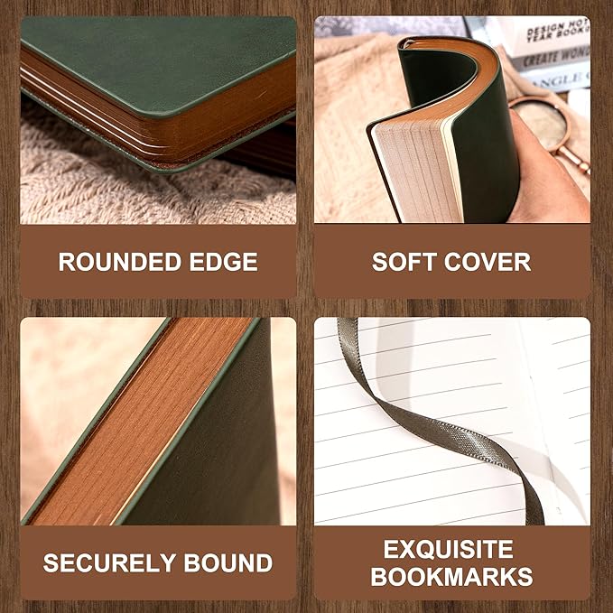 Leather Journal for Men Soft Cover 256 Pages Lined Journals for Writing A5 Lion Journaling Notebooks Vintage Inspirational Diary, 5.7" x 8.3", Green