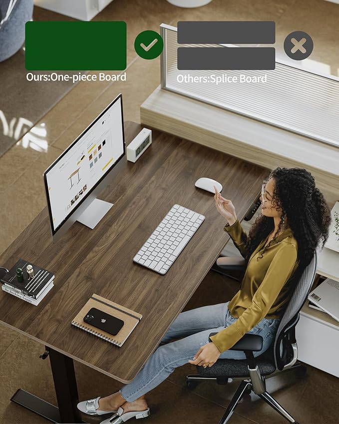 FEZIBO One-Piece Standing Desk Adjustable Height Stand up Home Office Desk, 48x24 Inch Electric Standing Computer Desk, with 4 Memory Presets, Fixable casters, Black Walnut