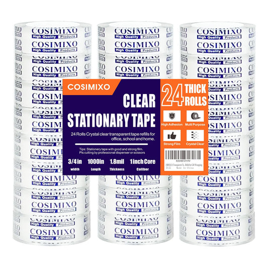 COSIMIXO 24Rolls Crystal Clear Tape Refills for Dispenser, 3/4Inch x 1000 inch,Bulk Transparent Tape,Office Stationery Tape for Home and School