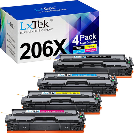 LxTek Compatible for HP 206X Toner Cartridges 4 Pack High Yield Replacement for HP 206X 206A to Use with HP Color Pro MFP-M283fdw M283cdw Pro M255dw M283 M255 (with Chip -B/C/Y/M)