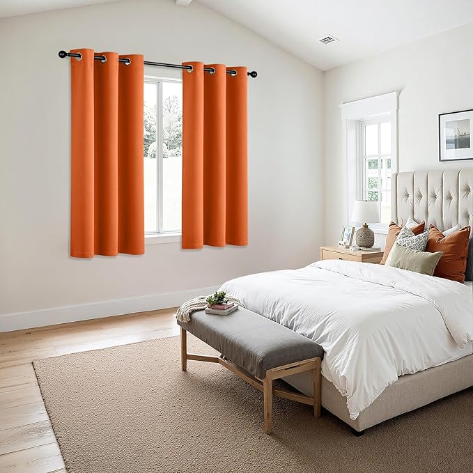 MIULEE Orange Blackout Curtains for Bedroom Living Room 63 Inches Long 2 Panels, Fall Thermal Insulated Room Darkening Drapes Solid Grommet Noise Reduction Light Blocking Window Treatments 40x63 Inch
