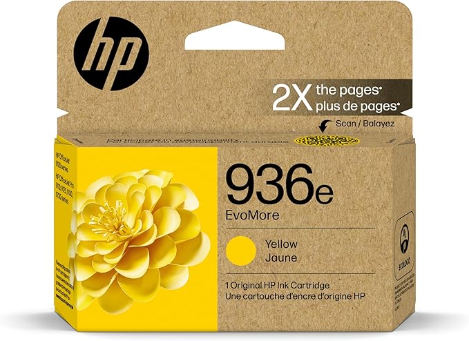 HP 936e EvoMore Yellow Ink Cartridge | Works OfficeJet 9120 Series, OfficeJet Pro 9100 Series, OfficeJet Pro Wide Format 9700 Series | Carbon Neutral | 4S6V5LN
