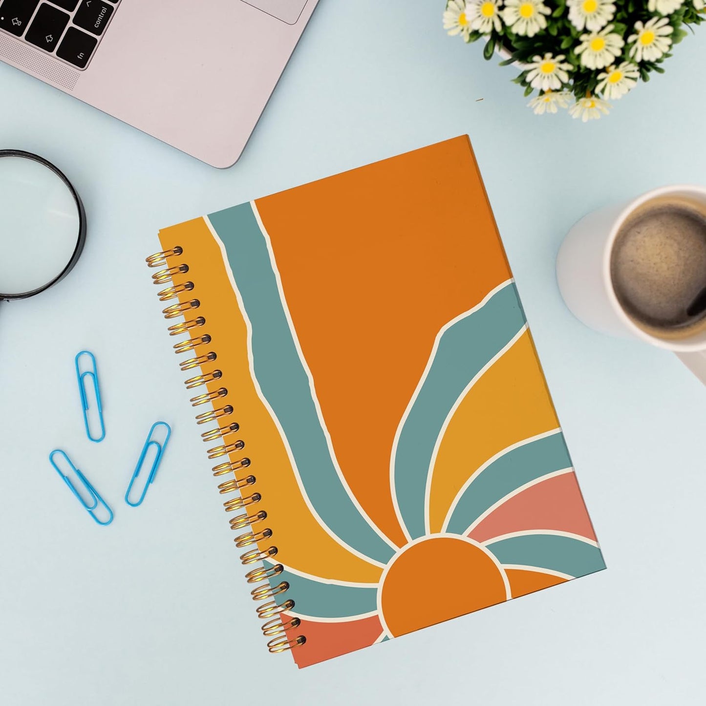 VNWEK Boho Notebook - Boho Journal, Boho Gifts for Women, Boho Office Supplies, Groovy Boho Sun Sunshine Spiral Notebook 5.5x8.3,Writing Notebooks