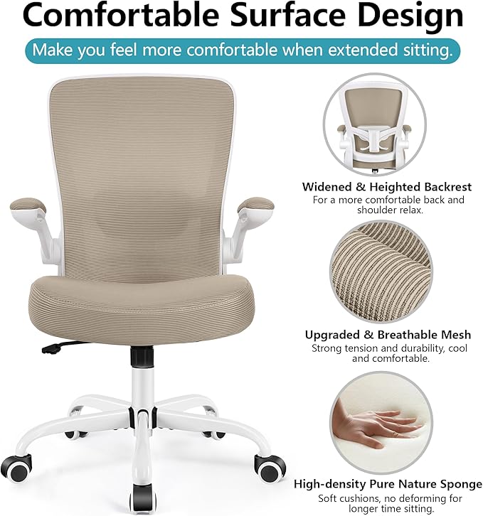 FelixKing Office Chair, Ergonomic Desk Chair Breathable Mesh Chair with Adjustable High Back Lumbar Support Flip-up Armrests, Executive Rolling Swivel Comfy Task Computer Chair for Home Office