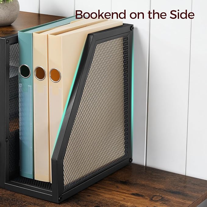 Home Printer Stand for Desk, Desktop Printer Table with Storage Drawer and Side Book Stand, 2-Tier Printer Shelf, Desk Organizer for Home Office, Rustic Brown and Black PTHR3001