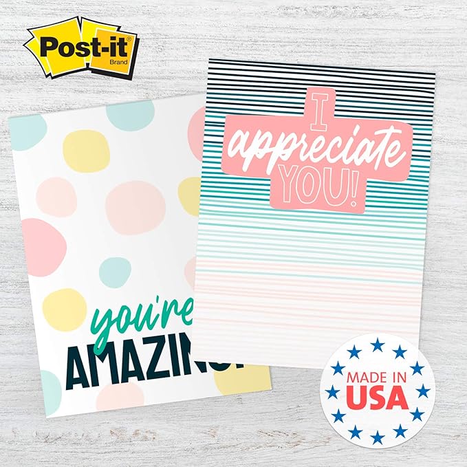 Modern Appreciation Sticky Note Assortment / 3" x 4" Repositionable Sticky Note Set/Set of 6 Colorful Encouragement Pads/Made in The USA