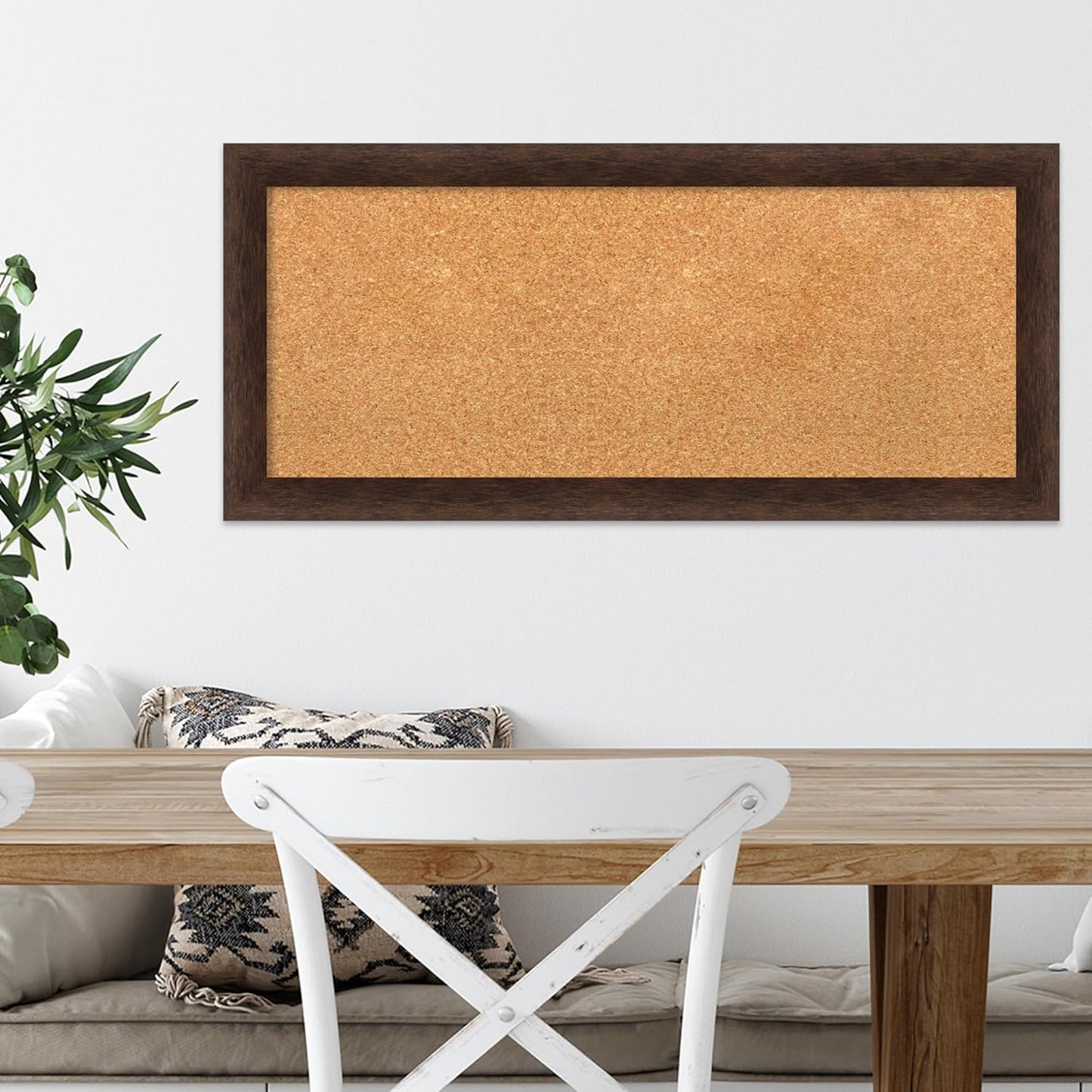 Amanti Art Natural Cork Board for Wall, 15x33 Vision Board with Brown Wood Frame, Medium Corkboard Office Decor for Home Organization, Casual Corkboard Pinboard to display items for home organization