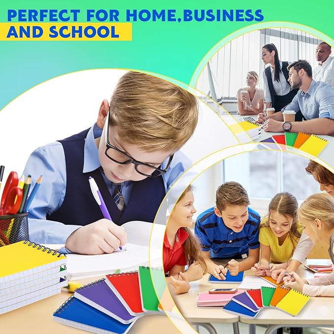 30 Pack Spiral Memo Pads 3 x 5 Inch Spiral Journal Lined Wirebound College Ruled Notebook Solid Colors, 75 Sheets/pad, Notebook for School Office Travel Business Supplies (Bright Color)