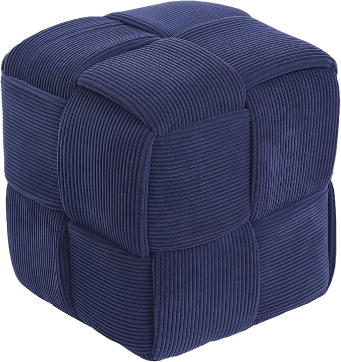 Ottoman Foot Rest Soft and Comfortable Ottoman Square Corduroy Woven Design Sofa Stool (Blue)