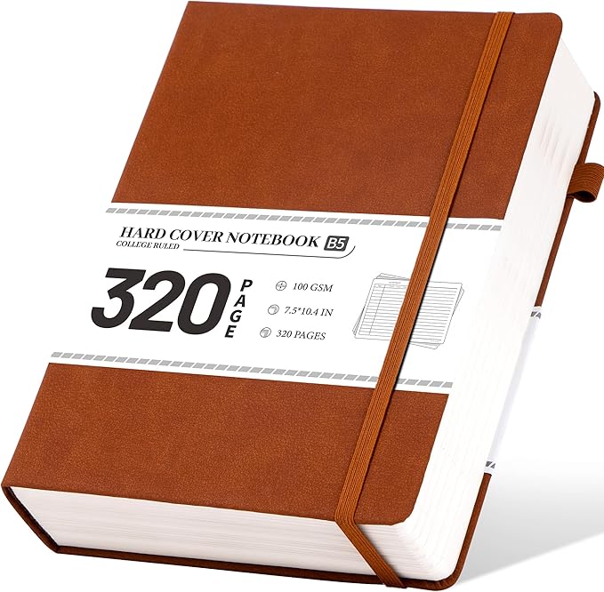 CAGIE B5 Journal Notebook for Men Women 320 Pages 100 Gsm Paper Vintage Journaling Notebooks A5 Hardcover Leather Journals for Writing Travel Work Note Taking Diary, 7.6x10 In, Brown