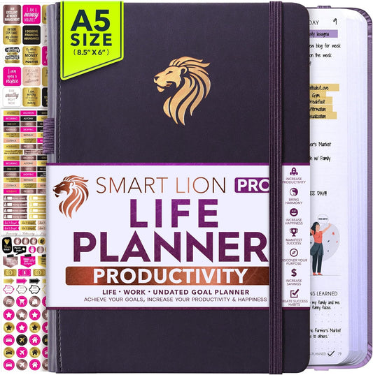 Life Planner - Undated Daily, Weekly & Monthly Planner with Budget Section | A 12 Month Journey to Increase Productivity & Happiness | Life Organizer & Gratitude Journal - Horizontal Format
