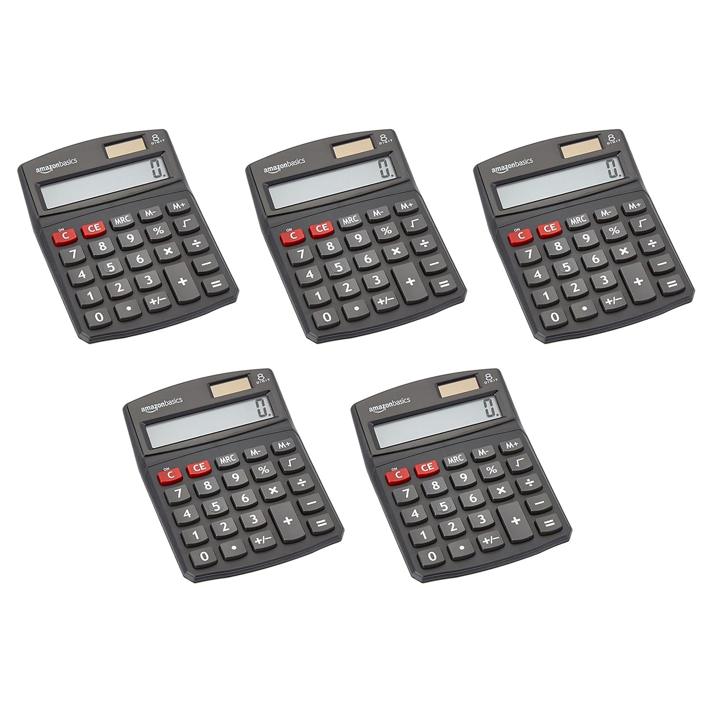 Amazon Basics LCD 8-Digit Desktop Calculator, Portable and Easy to Use, Black, 5-Pack
