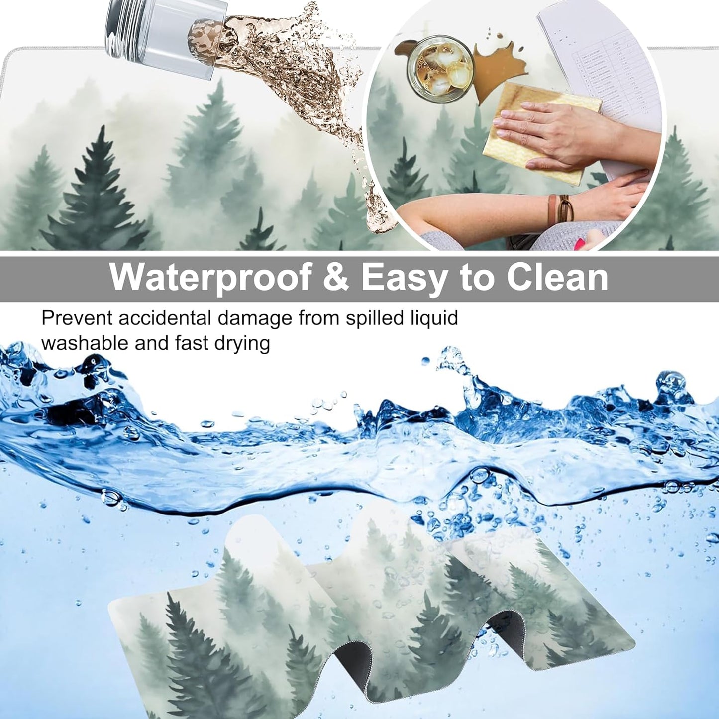 Extended Large Gaming Mouse Pad, Misty Forest Large Desk Mat for Desktop XXL, Non-Slip Rubber Base Stitched Edges Long Computer Keyboard Desk Pad Mouse Mat for Gaming Home Office 35.4"X15.7"