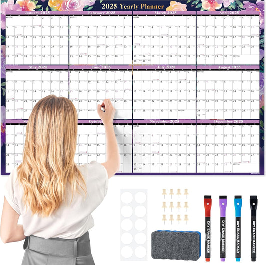 Ospelelf Dry Erase Wall Calendar 2025-2026 Large Laminated Calendar 32'' x 48'' Yearly Office Horizontal 24 Month Calendar, Use Jan 2025 - Dec 2026 (Floral)