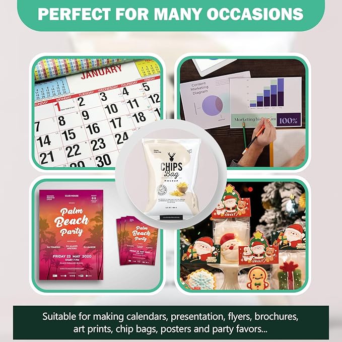 36lb Glossy Photo Paper, 11x17, Tabloid Size, Thin Glossy Photo Paper for Chip Bags, 100 Pack