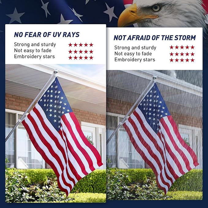 American Flag 3x5 Outdoor, 210D 3x5 Flags Outside, Made in USA Heavy Duty Spun Nylon USA Flag, All Weather US Flags with Embroidered Stars Sewn Stripes Brass Grommets, Vivid Color for Outdoor Indoor (3 by 5 Foot)