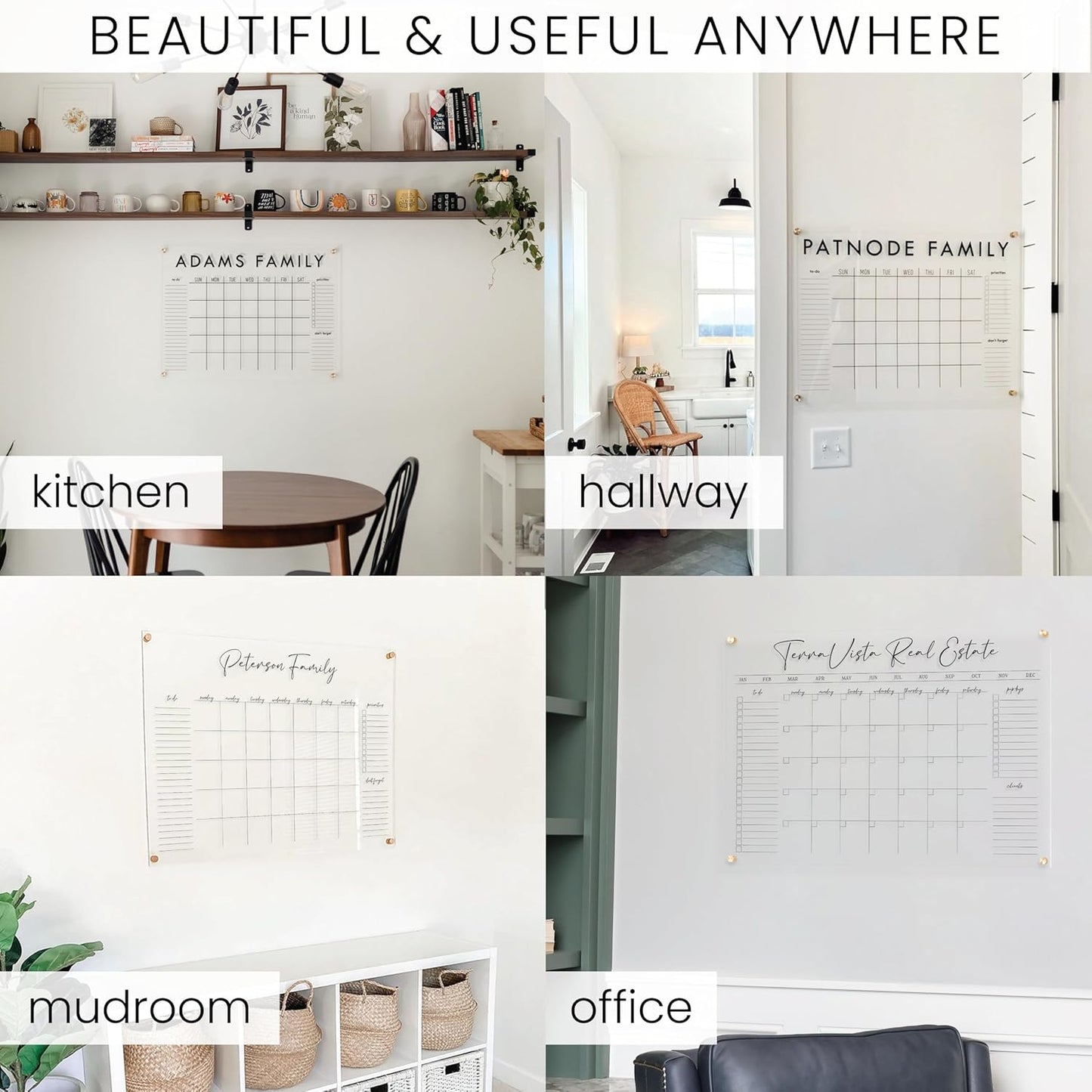 Personalized Clear Acrylic Calendar for Wall, Calendar Whiteboard for Wall, Dry Erase Wall Calendar, Wall Calendar Organizer System for Home (Block, Black, 23"W x18.5"H)