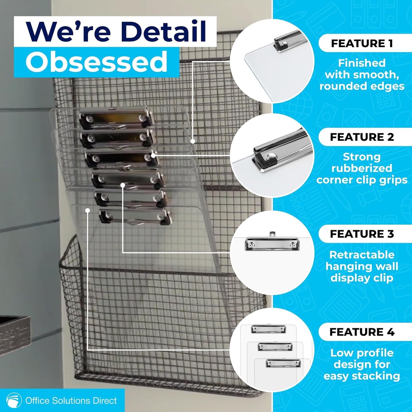 Plastic Clipboards (Set of 6) Transparent Clipboard (Clear) Strong 12.5 x 9 Inch | Holds 100 Sheets! Acrylic Clipboards with Low Profile Clip | Bulk Back to School Supplies for Teachers