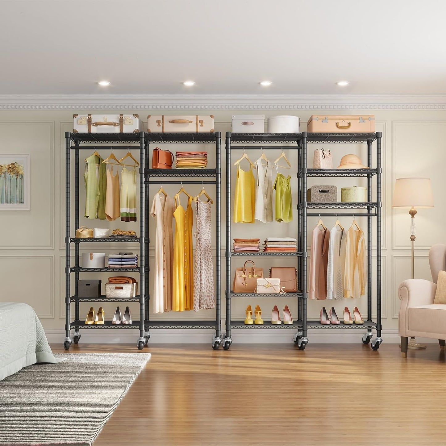 VIPEK R4C Portable Closet Rolling Clothes Rack Heavy Duty Adjustable Wardrobe Metal Garment Racks with Lockable Wheels Black Clothing Rack with Black Upgraded Polyester Cover, Max Load 620lbs