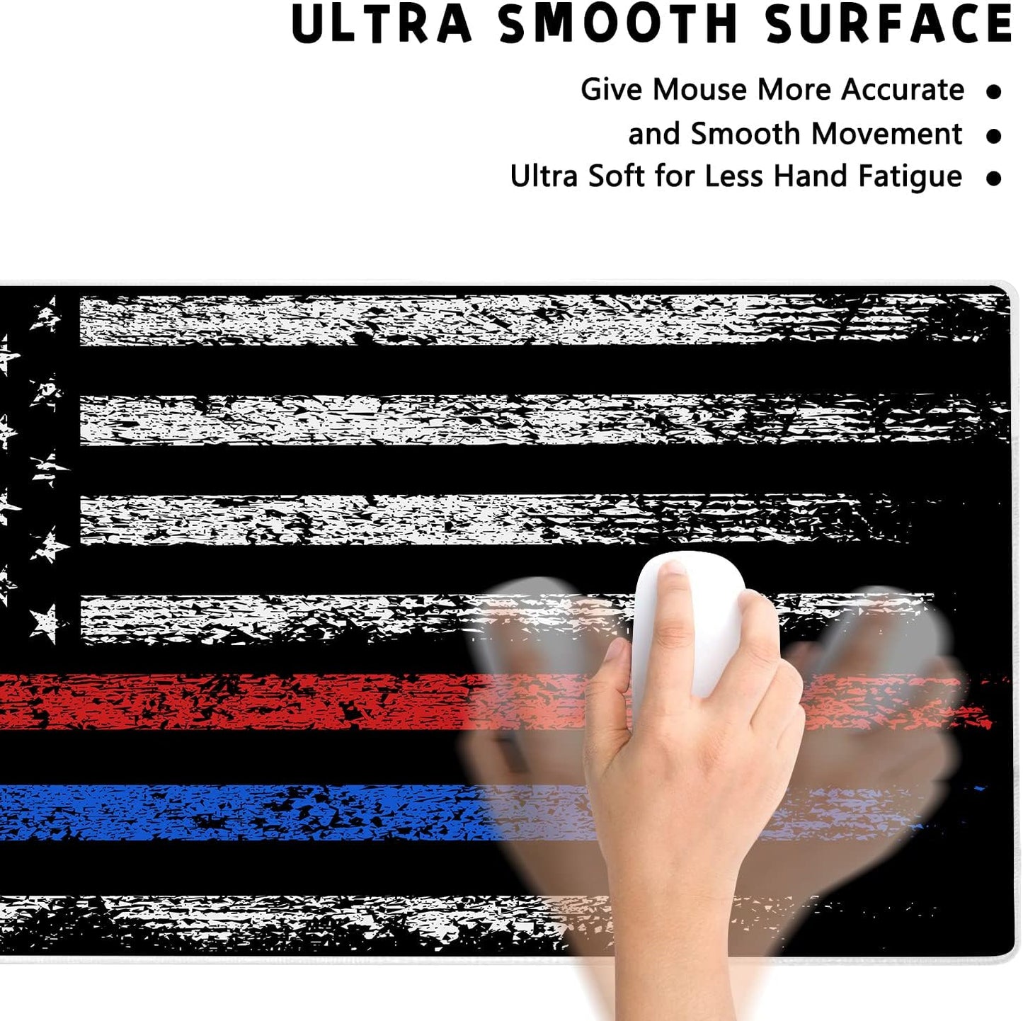 Extended Large Gaming Mouse Pad Red Blue American Flag XXL Size Keyboard Mouse Mat Desk Pad with Non Slip Rubber Base Stitched Edges Office Decor for Women Girls Men,35.4 x 15.7inch