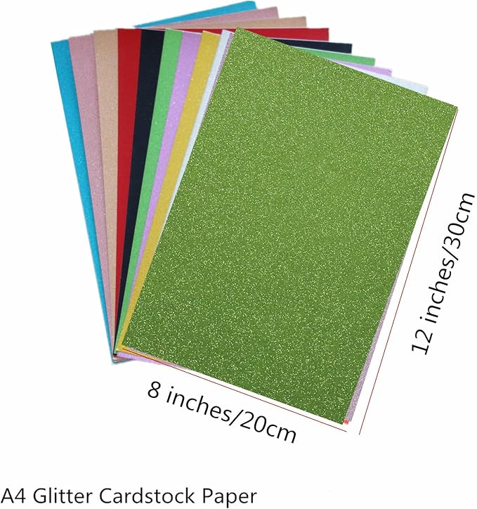 Baisunt 20 Sheets Grass Green Glitter Cardstock Paper for DIY Art Project, Scrapbook, Birthday Wedding Party Decoration 250GSM(8x12 In, Non Adhesive)