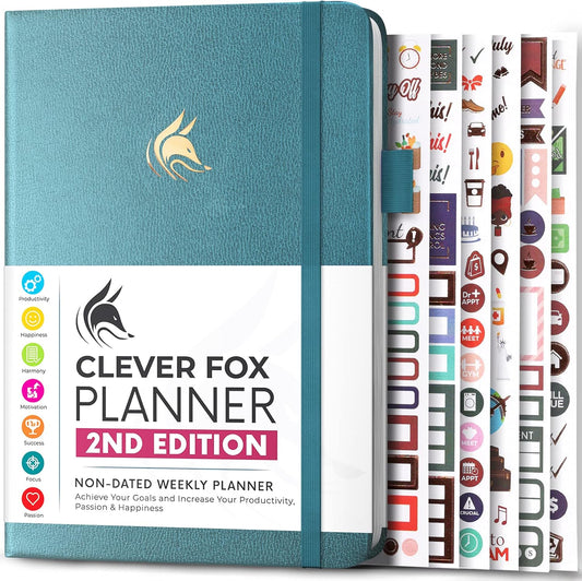 Clever Fox Planner 2nd Edition – Colorful Weekly & Monthly Goal Planner, Time Management & Productivity Organizer, Undated, A5 (Aquamarine)