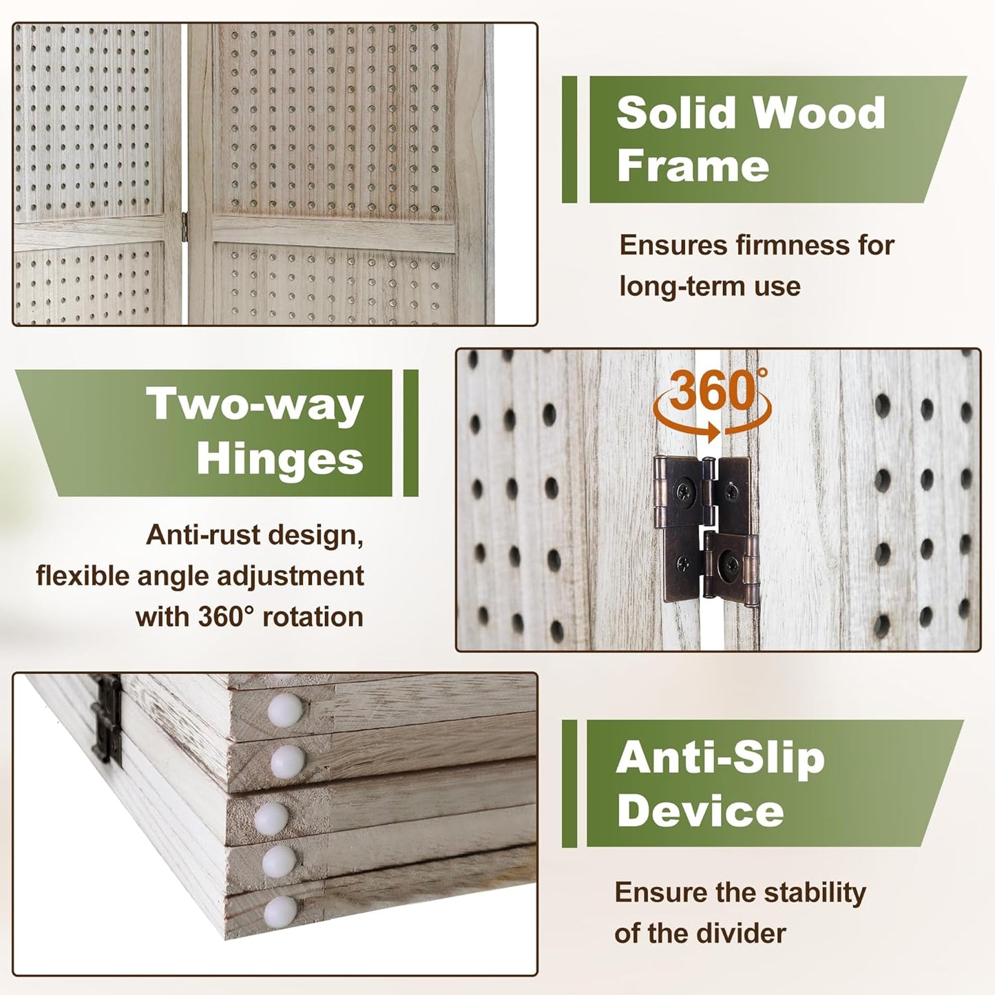 NicBex 4 Panel Pegboard Display,5.6FT Wood PegBoard Room Dividers,Folding Privacy Screens Portable Freestanding Display Board for Craft/Art Shows,Room Separation,Natural Wood