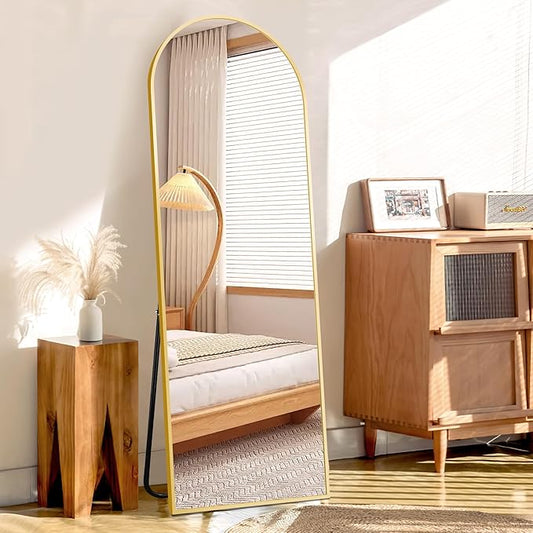 57"x20" Arched Full Length Mirror, Stand Up Mirror Full Length for Bedroom & Cloakroom, Gold