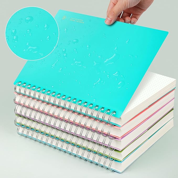 EMSHOI B5 Spiral Notebook Bullet Dotted Journal, Large 7.48" X 10.15", 300 Pages/150 Sheets, 100gsm Dot Grid Paper, Waterproof Hardcover, for Office School Women Men Work Writing Notes-LightBlue