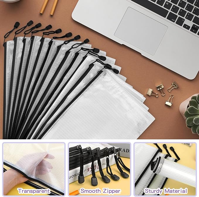 Umriox Zipper Pouch, 13.0x9.0 in (Black, 36 Packs), Zipper Pouches for Organizing, Clear Zipper Pouches for Office Supplies