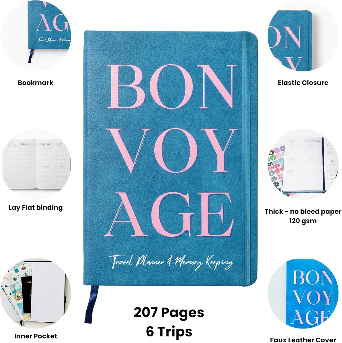 Travel Journal – Itinerary Planner Organizer & Traveling Memory Diary for Women and Men, Travel Log Book for 6 Trips with Packing Lists, Notes & Reflections, A5 Size (Undated)